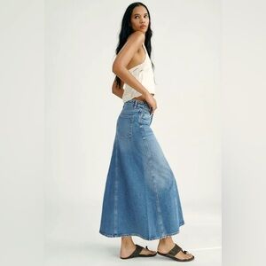 NWOT‎ Zara A-Line Denim Maxi Skirt Medium Blue Cotton Small